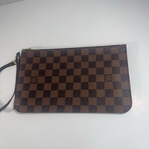 Louis Vuitton Damier Ebene Wristlet Pouch Red Interior LV Clutch